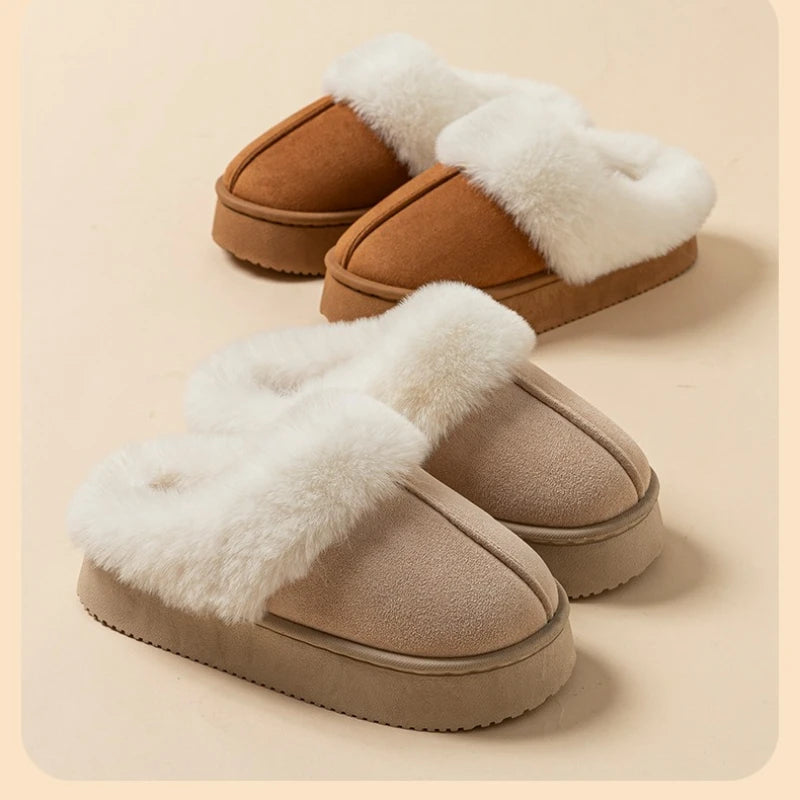 Fleece thick sole lightweight and comfortable indoor anti-slip warm home slippers light luxury style soft sole plush warm shoes