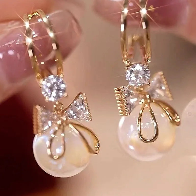 Elegant Pearl Drop Crystal Earrings
