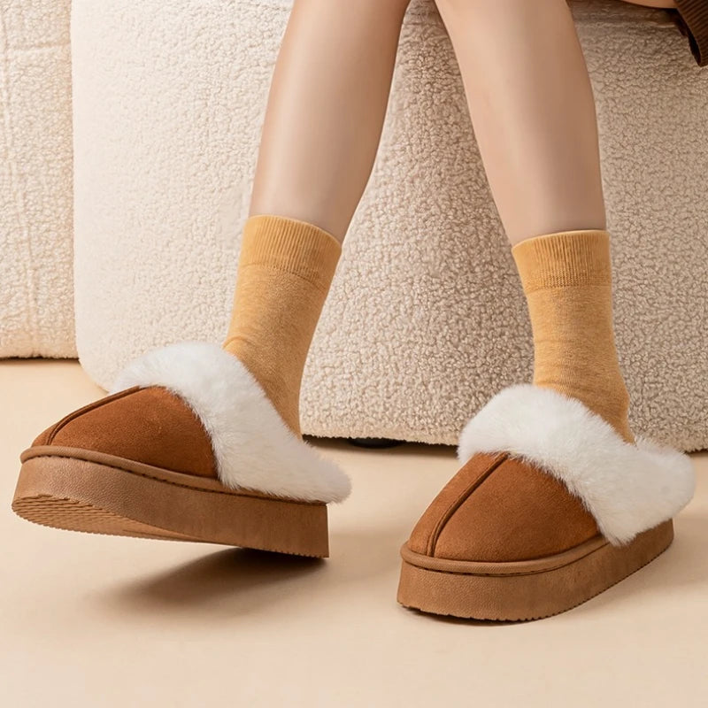 Fleece thick sole lightweight and comfortable indoor anti-slip warm home slippers light luxury style soft sole plush warm shoes