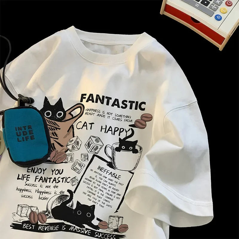 KawaiiStreet Oversize Cat Crew Tee