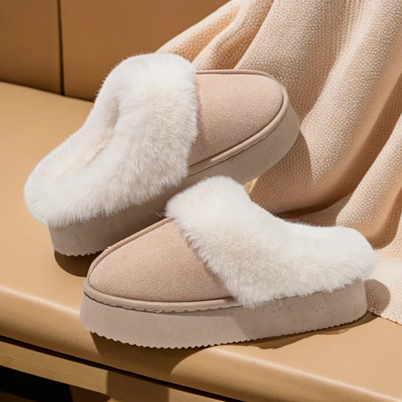 Fleece thick sole lightweight and comfortable indoor anti-slip warm home slippers light luxury style soft sole plush warm shoes