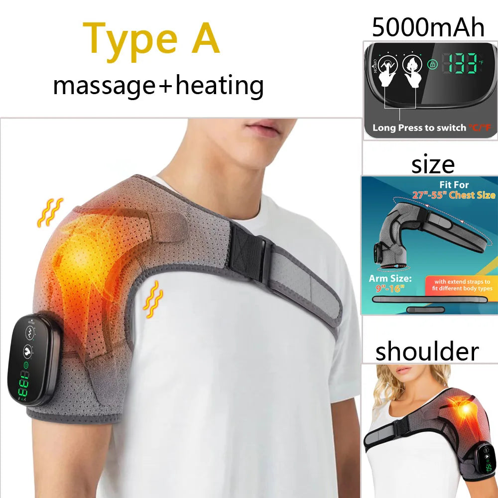 Electric Shoulder Massager Thermal Elbow Support Belt Vibrator Joint Relax Knee Heated Massage Heating Vibration Cordless Braces