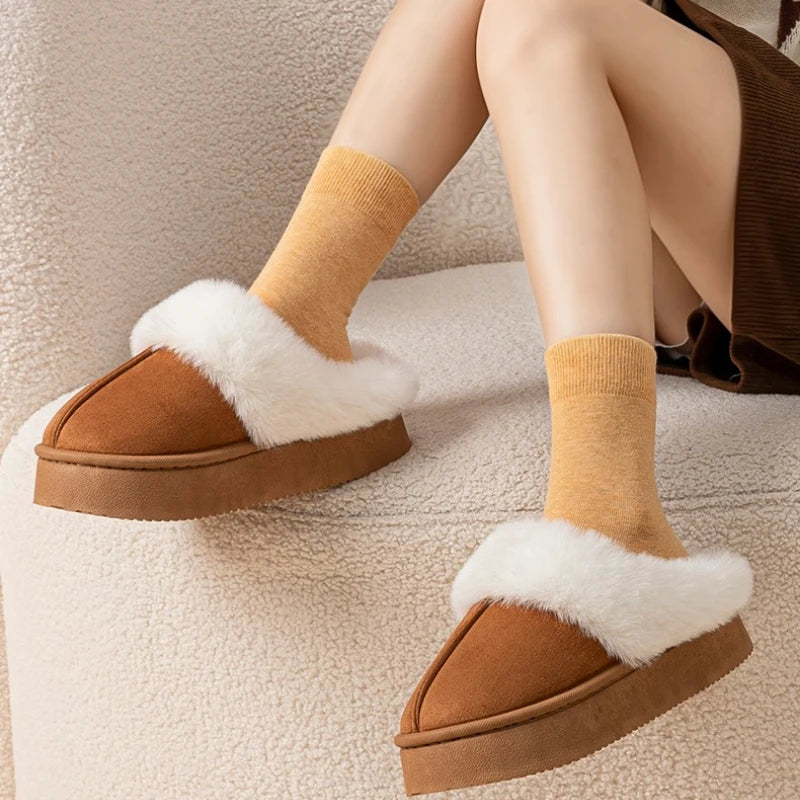 Fleece thick sole lightweight and comfortable indoor anti-slip warm home slippers light luxury style soft sole plush warm shoes