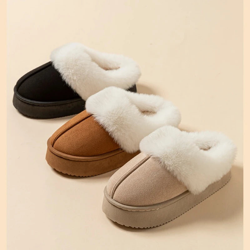 Fleece thick sole lightweight and comfortable indoor anti-slip warm home slippers light luxury style soft sole plush warm shoes