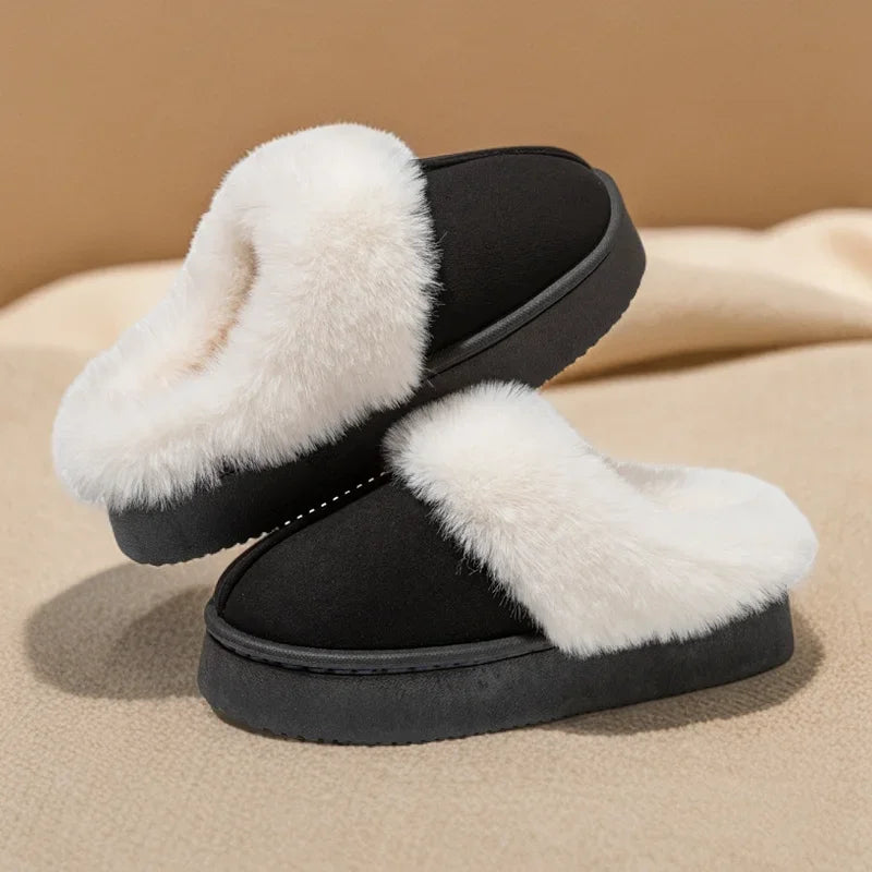 Fleece thick sole lightweight and comfortable indoor anti-slip warm home slippers light luxury style soft sole plush warm shoes