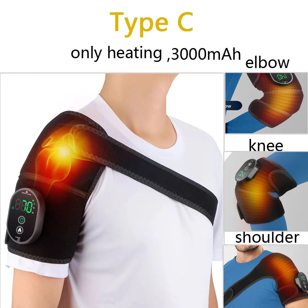 Electric Shoulder Massager Thermal Elbow Support Belt Vibrator Joint Relax Knee Heated Massage Heating Vibration Cordless Braces