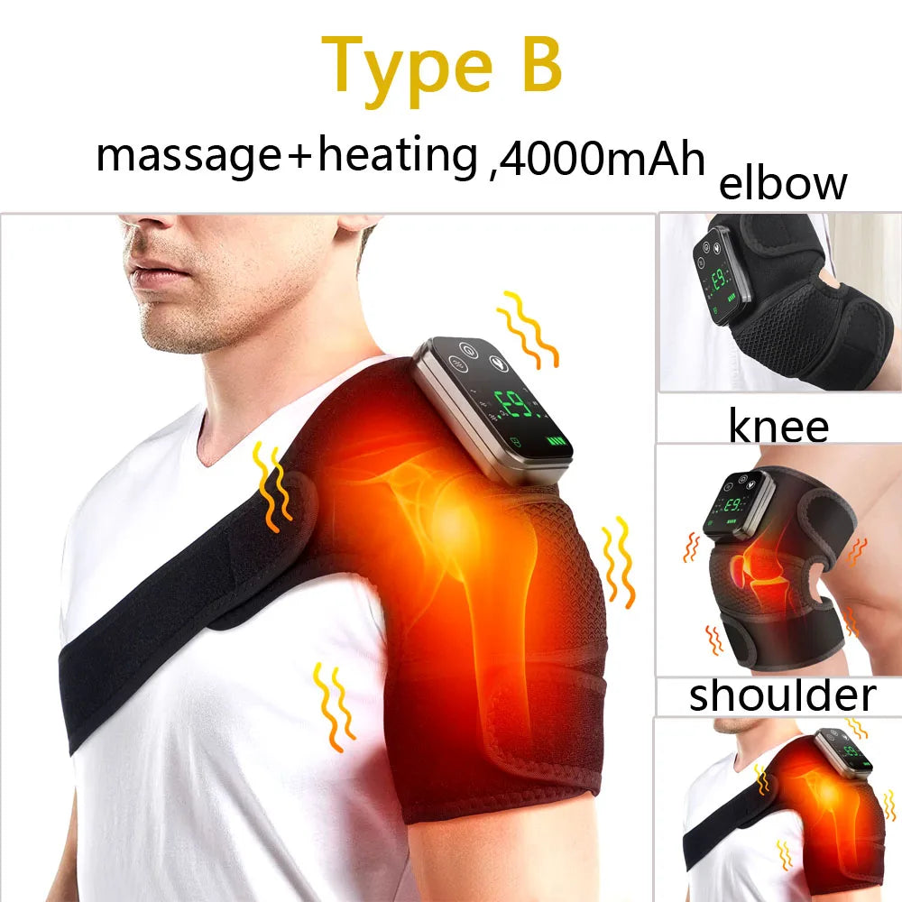 Electric Shoulder Massager Thermal Elbow Support Belt Vibrator Joint Relax Knee Heated Massage Heating Vibration Cordless Braces
