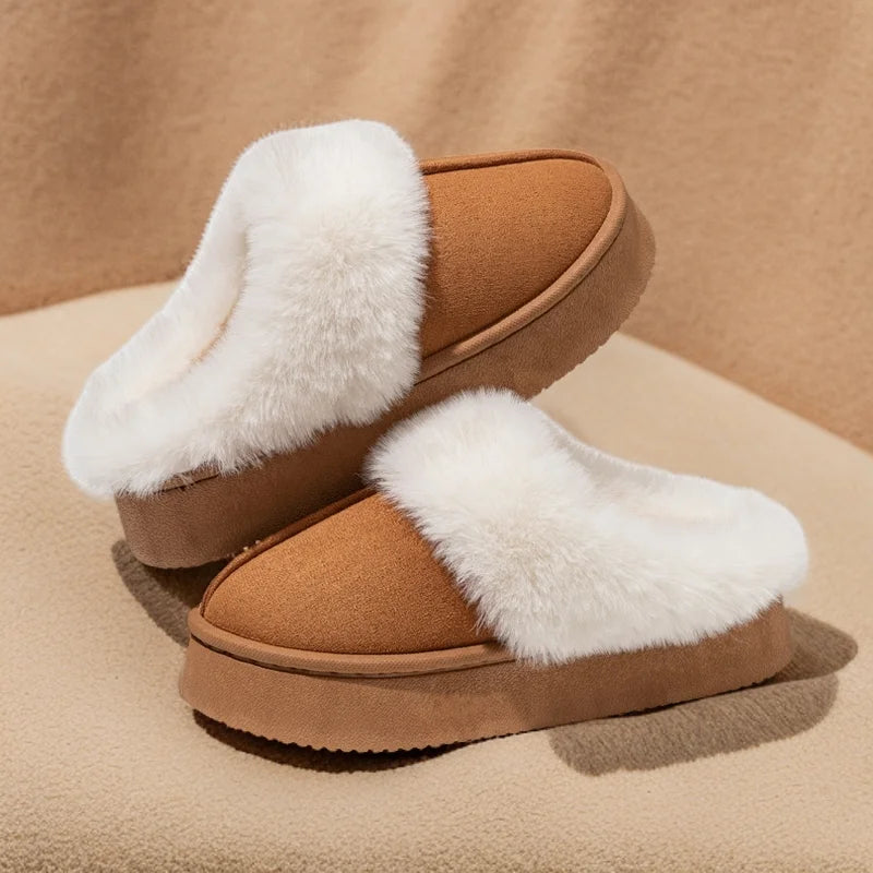 Fleece thick sole lightweight and comfortable indoor anti-slip warm home slippers light luxury style soft sole plush warm shoes