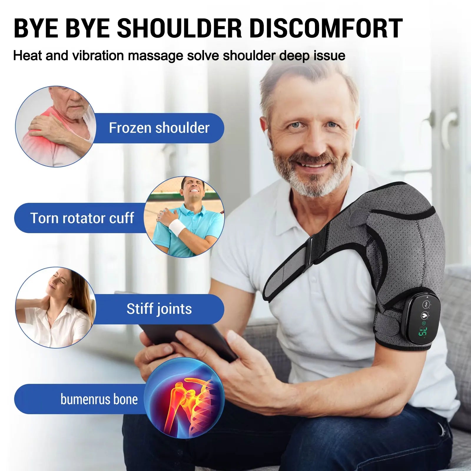 Electric Shoulder Massager Thermal Elbow Support Belt Vibrator Joint Relax Knee Heated Massage Heating Vibration Cordless Braces