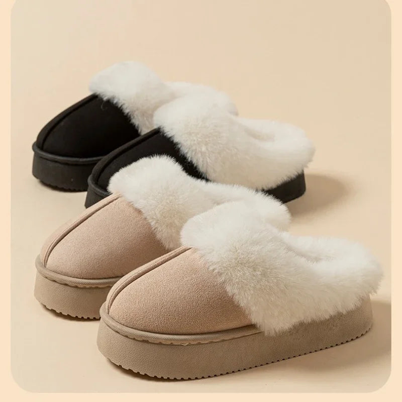 Fleece thick sole lightweight and comfortable indoor anti-slip warm home slippers light luxury style soft sole plush warm shoes